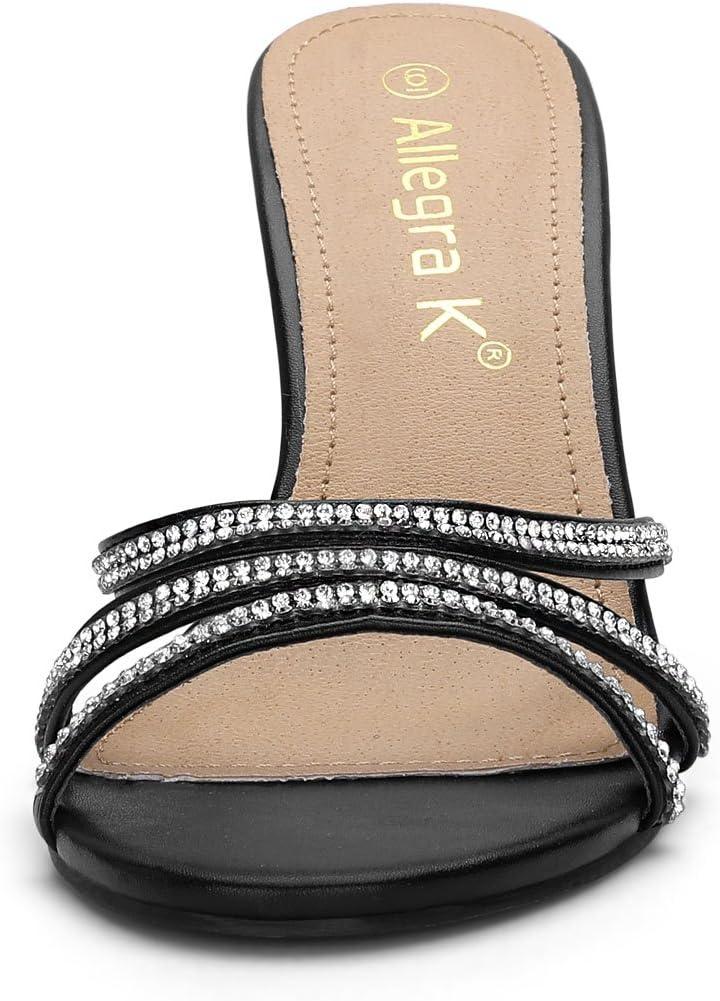 imageAllegra K Womens Open Toe Rhinestone Strappy Stiletto Heels Sandals Slip On Slip On MulesBlack