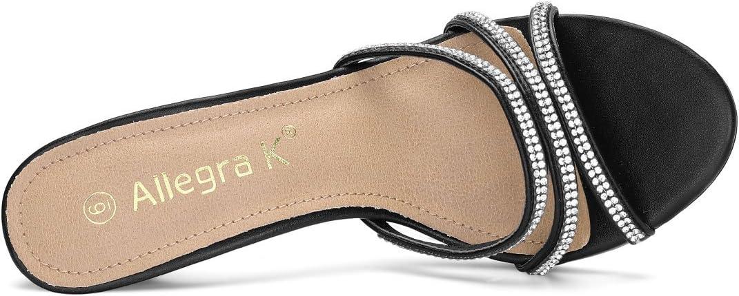 imageAllegra K Womens Open Toe Rhinestone Strappy Stiletto Heels Sandals Slip On Slip On MulesBlack