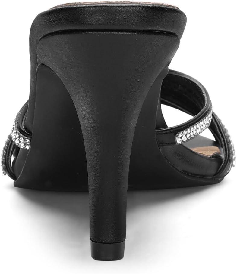 imageAllegra K Womens Open Toe Rhinestone Strappy Stiletto Heels Sandals Slip On Slip On MulesBlack