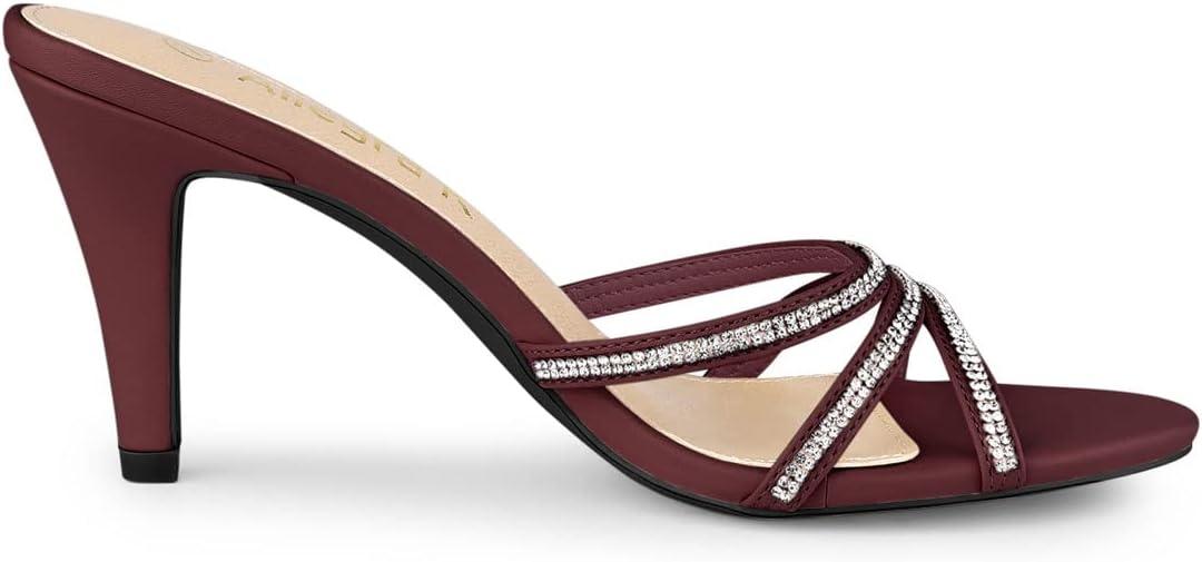 imageAllegra K Womens Open Toe Rhinestone Strappy Stiletto Heels Sandals Slip On Slip On MulesBurgundy