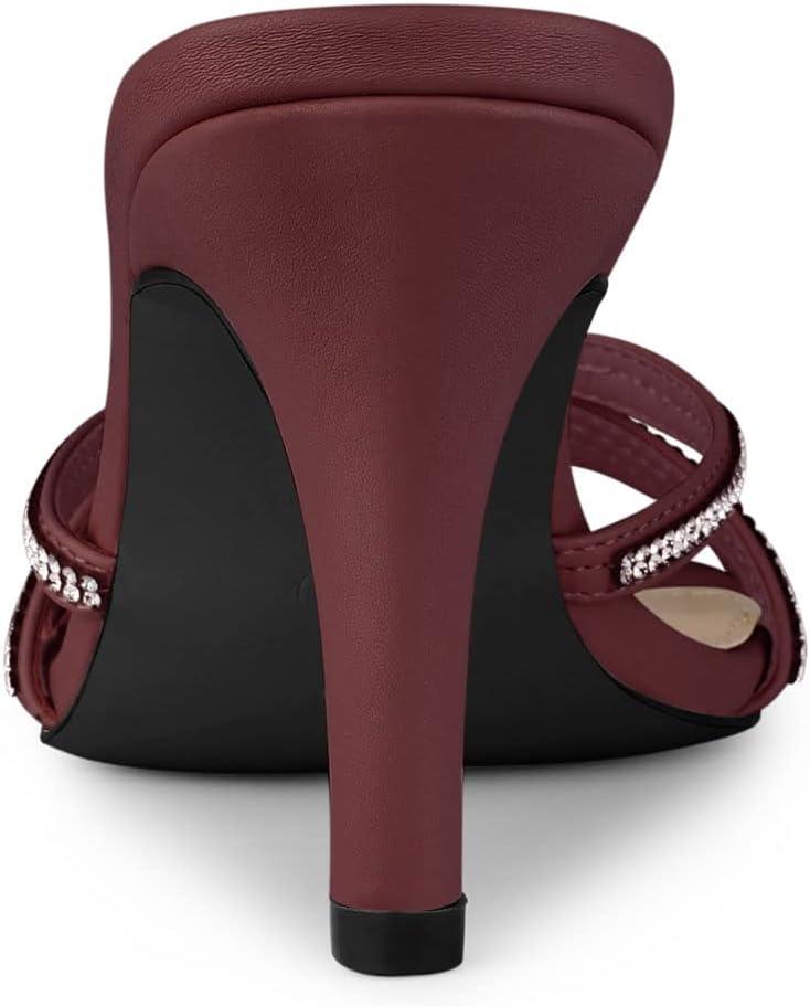 imageAllegra K Womens Open Toe Rhinestone Strappy Stiletto Heels Sandals Slip On Slip On MulesBurgundy