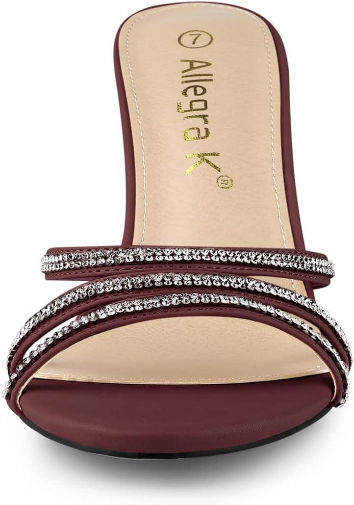 imageAllegra K Womens Open Toe Rhinestone Strappy Stiletto Heels Sandals Slip On Slip On MulesBurgundy