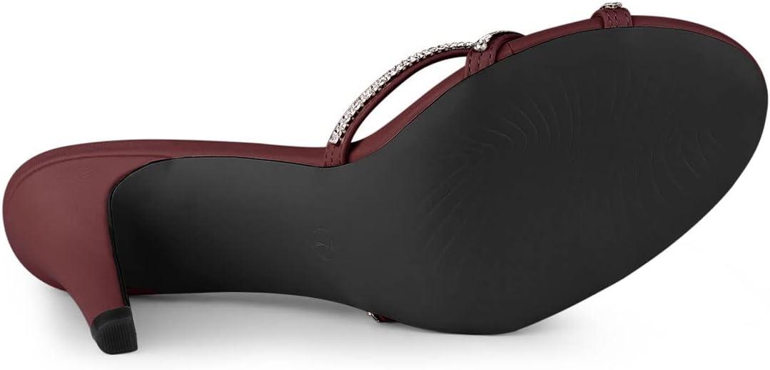imageAllegra K Womens Open Toe Rhinestone Strappy Stiletto Heels Sandals Slip On Slip On MulesBurgundy