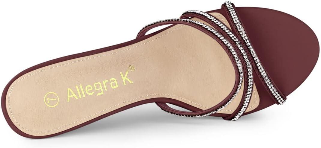 imageAllegra K Womens Open Toe Rhinestone Strappy Stiletto Heels Sandals Slip On Slip On MulesBurgundy