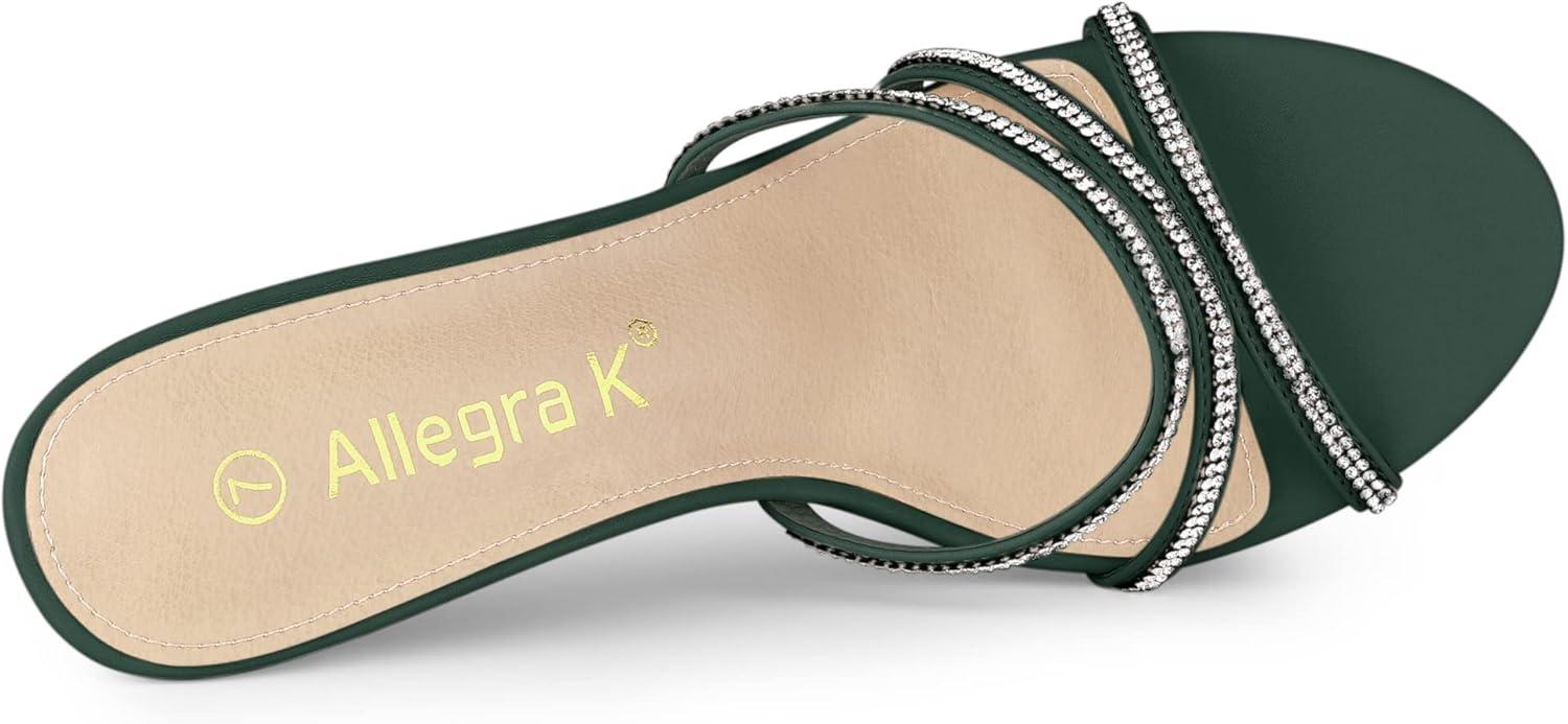 imageAllegra K Womens Open Toe Rhinestone Strappy Stiletto Heels Sandals Slip On Slip On MulesDark Green