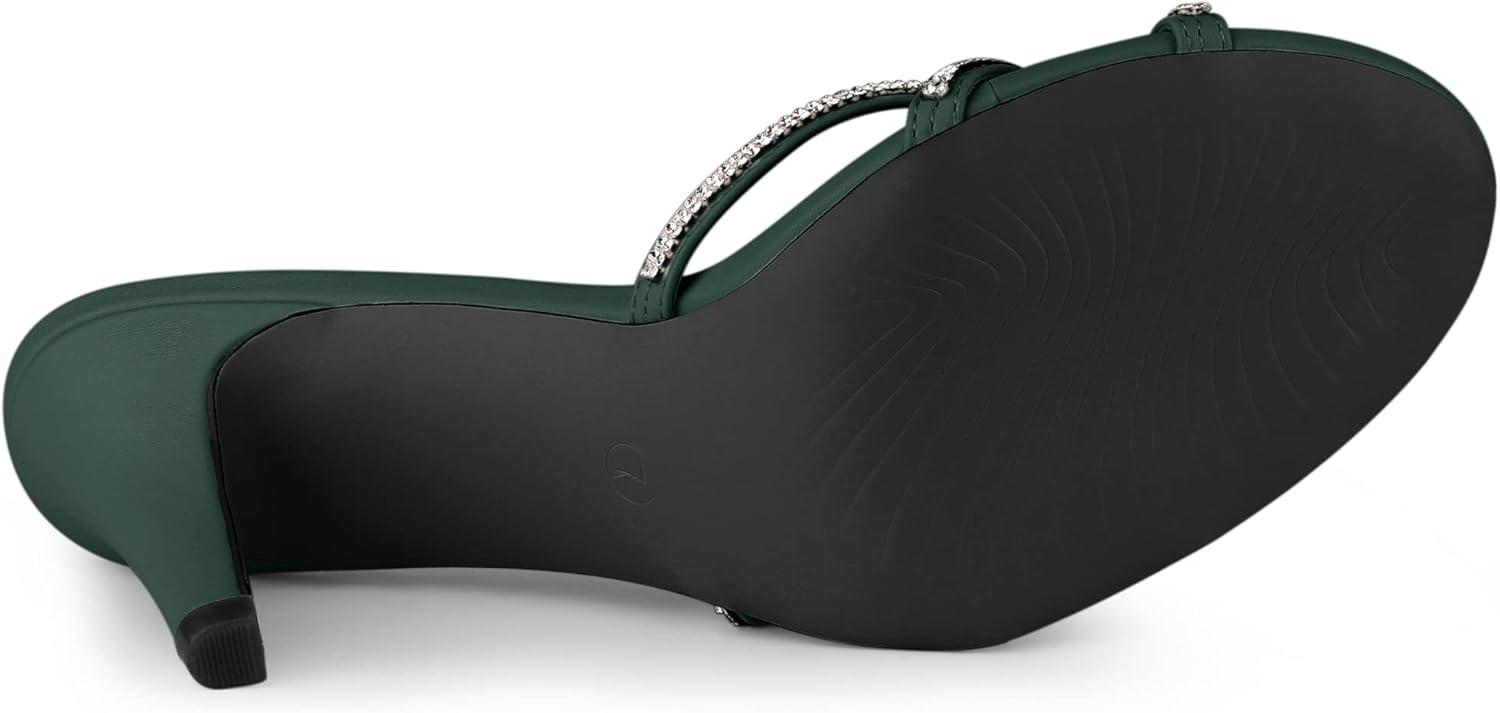 imageAllegra K Womens Open Toe Rhinestone Strappy Stiletto Heels Sandals Slip On Slip On MulesDark Green