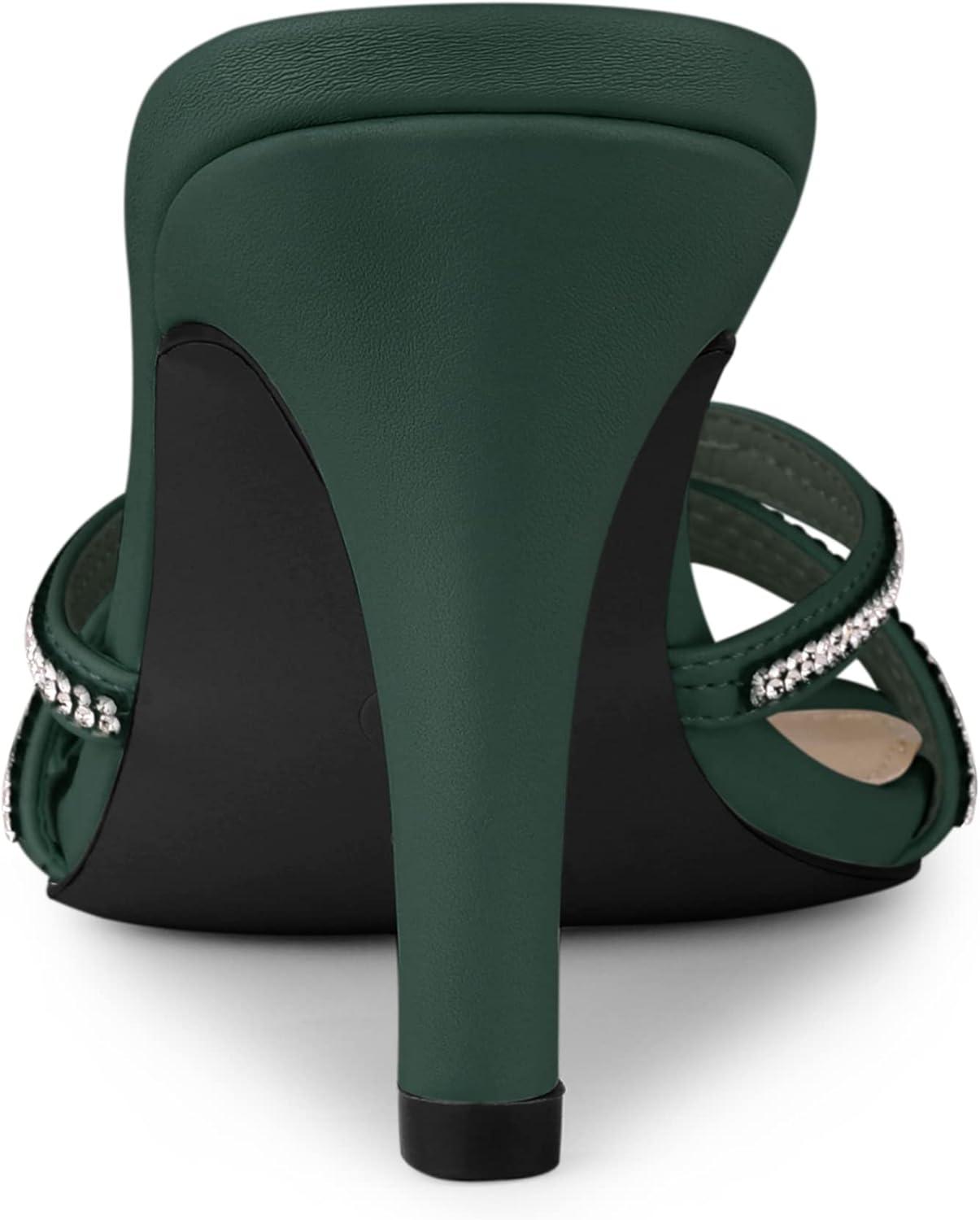 imageAllegra K Womens Open Toe Rhinestone Strappy Stiletto Heels Sandals Slip On Slip On MulesDark Green