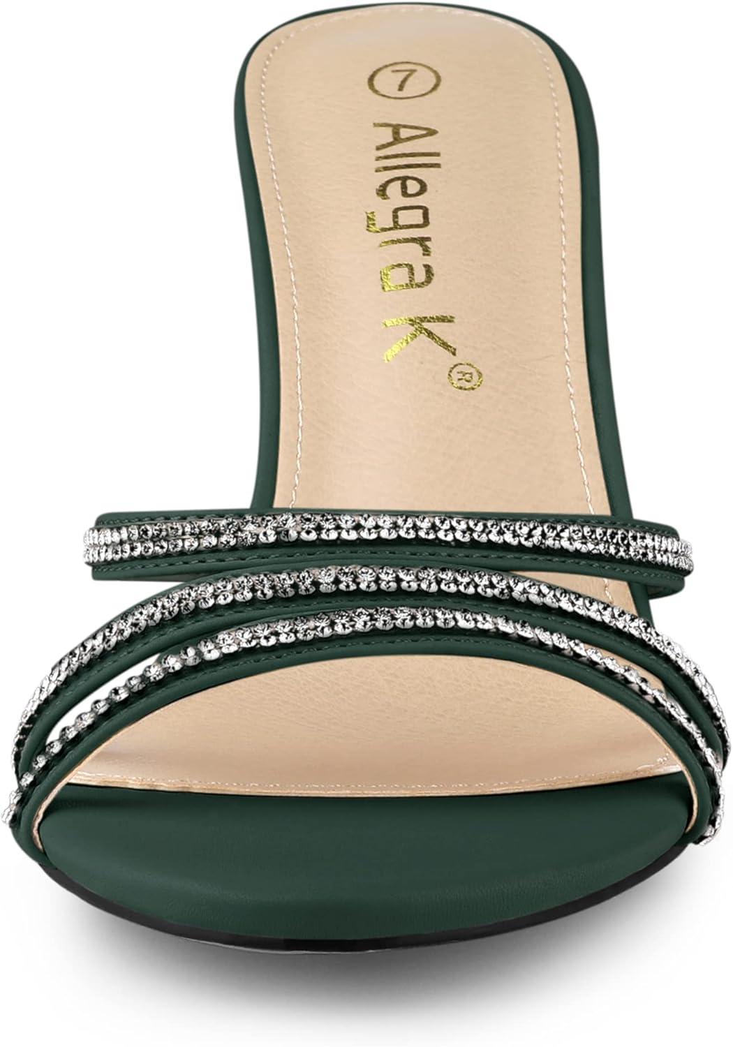 imageAllegra K Womens Open Toe Rhinestone Strappy Stiletto Heels Sandals Slip On Slip On MulesDark Green