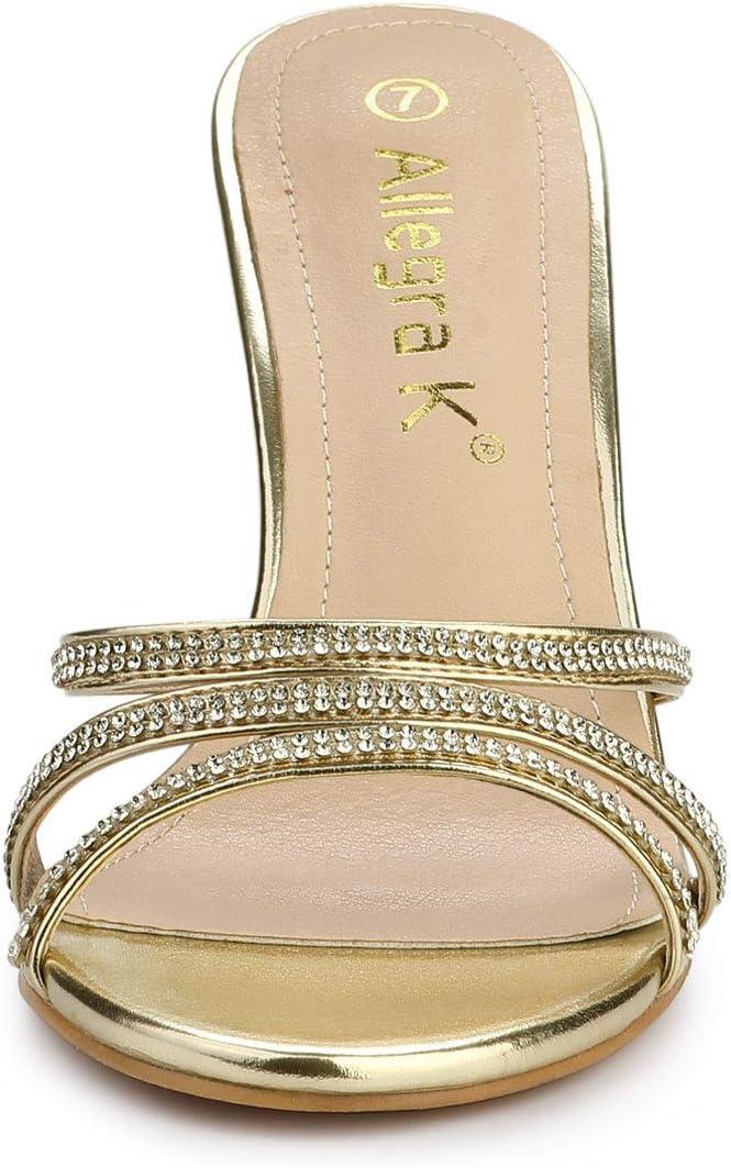 imageAllegra K Womens Open Toe Rhinestone Strappy Stiletto Heels Sandals Slip On Slip On MulesGold