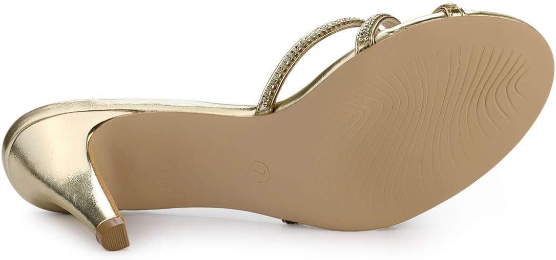 imageAllegra K Womens Open Toe Rhinestone Strappy Stiletto Heels Sandals Slip On Slip On MulesGold