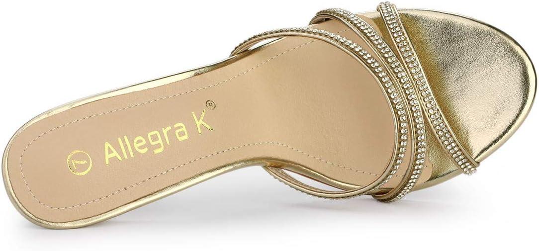 imageAllegra K Womens Open Toe Rhinestone Strappy Stiletto Heels Sandals Slip On Slip On MulesGold