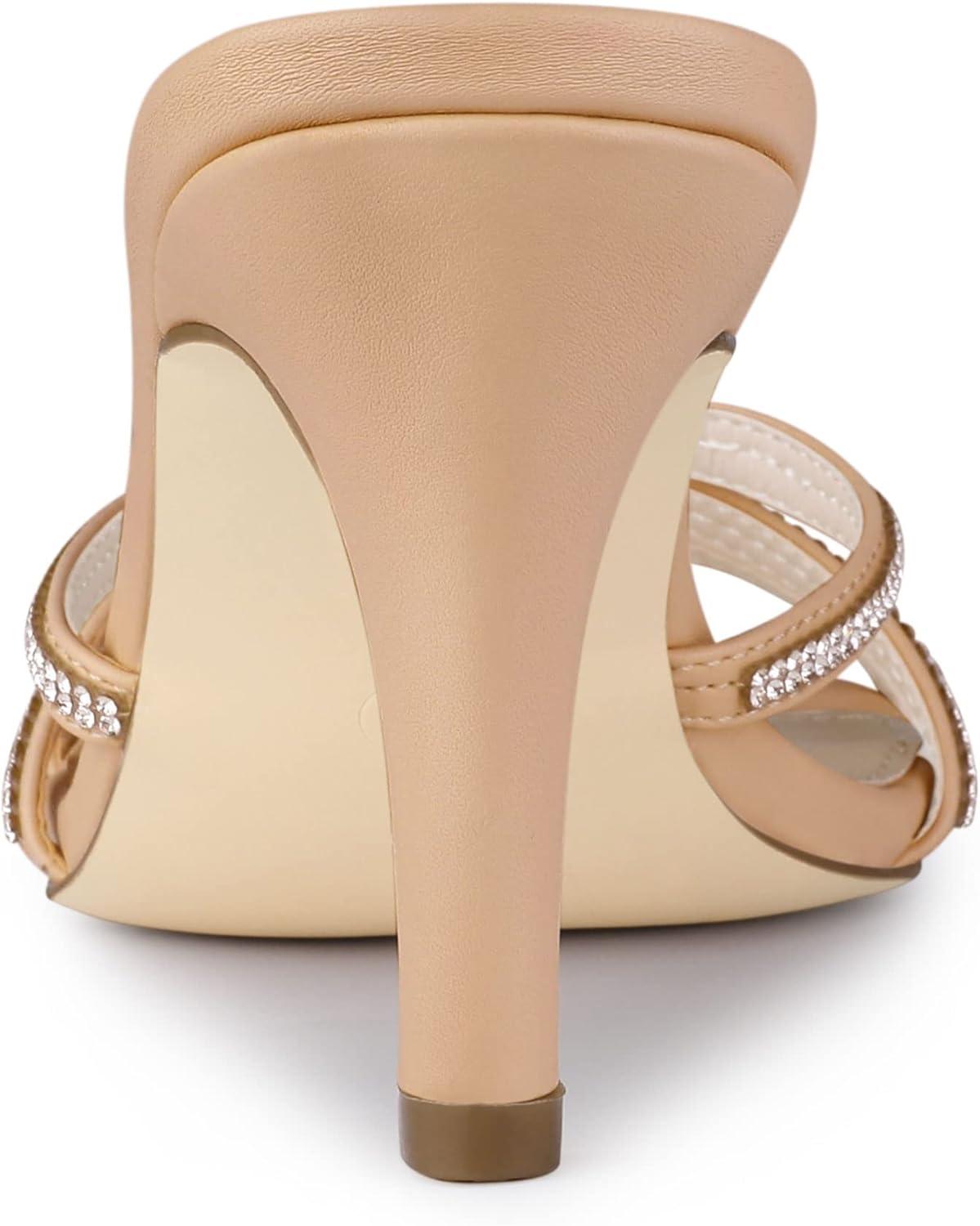 imageAllegra K Womens Open Toe Rhinestone Strappy Stiletto Heels Sandals Slip On Slip On MulesNude
