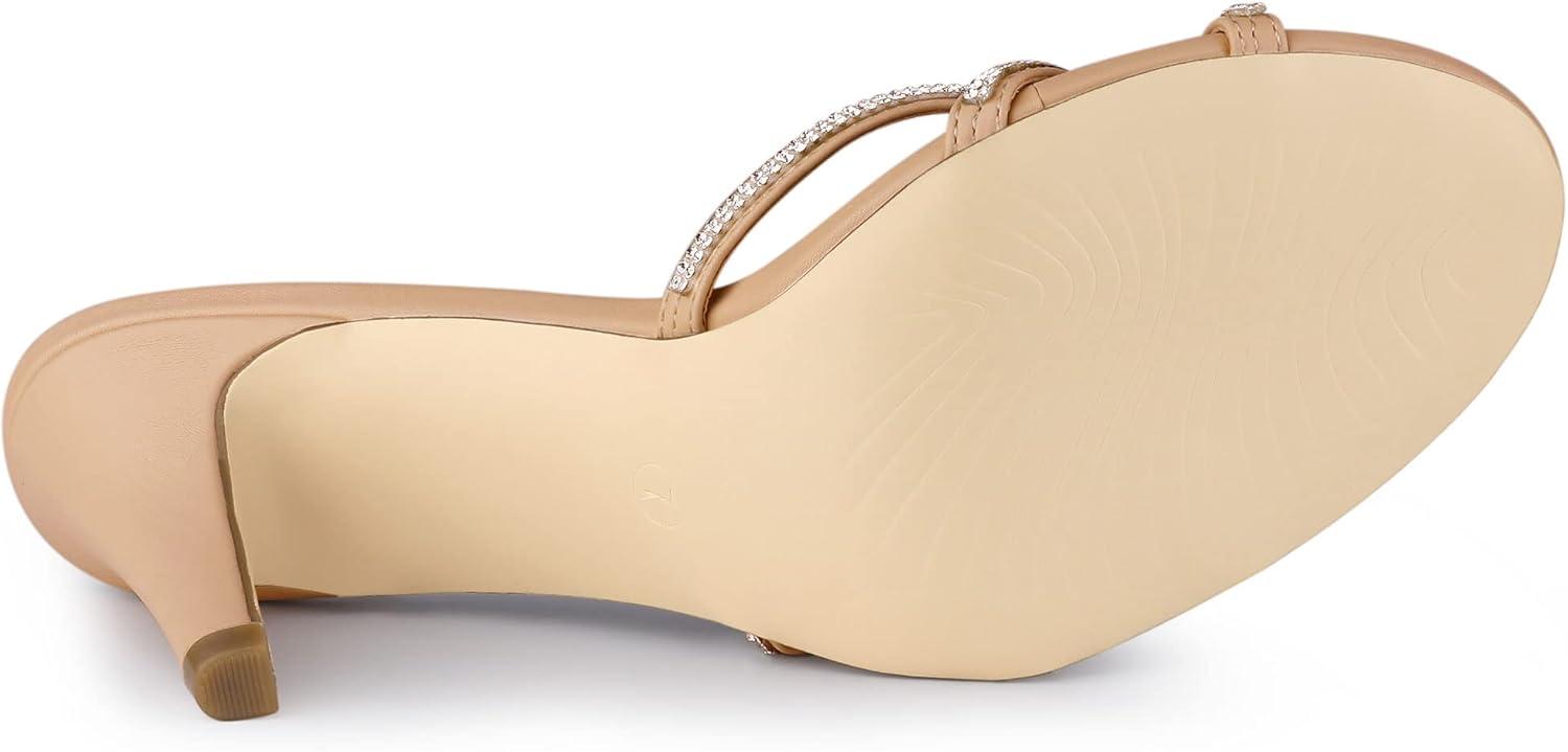 imageAllegra K Womens Open Toe Rhinestone Strappy Stiletto Heels Sandals Slip On Slip On MulesNude