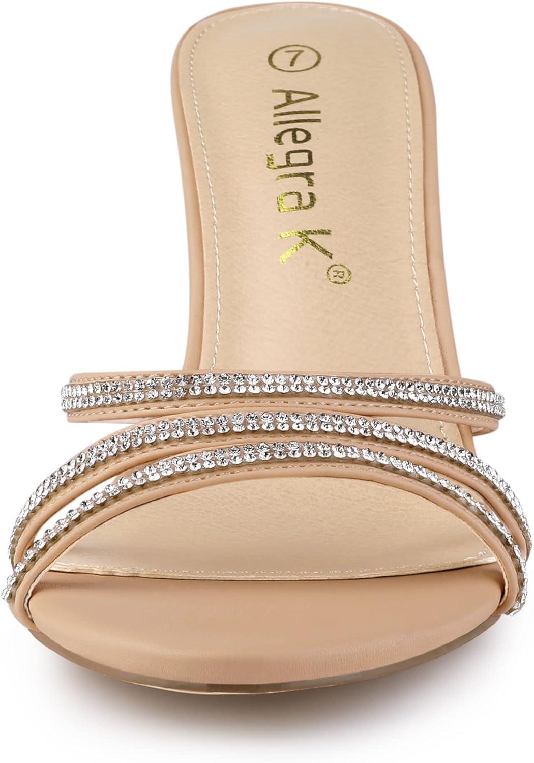 imageAllegra K Womens Open Toe Rhinestone Strappy Stiletto Heels Sandals Slip On Slip On MulesNude
