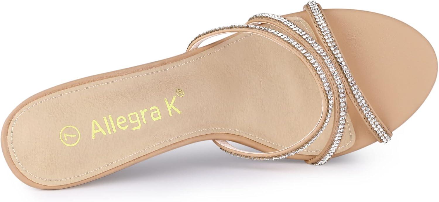 imageAllegra K Womens Open Toe Rhinestone Strappy Stiletto Heels Sandals Slip On Slip On MulesNude