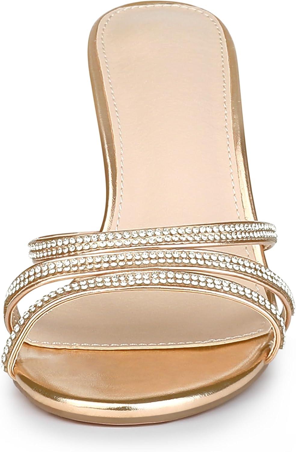 imageAllegra K Womens Open Toe Rhinestone Strappy Stiletto Heels Sandals Slip On Slip On MulesRose Gold