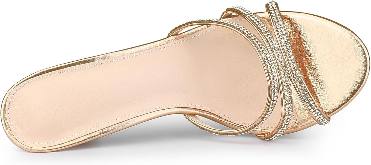 imageAllegra K Womens Open Toe Rhinestone Strappy Stiletto Heels Sandals Slip On Slip On MulesRose Gold