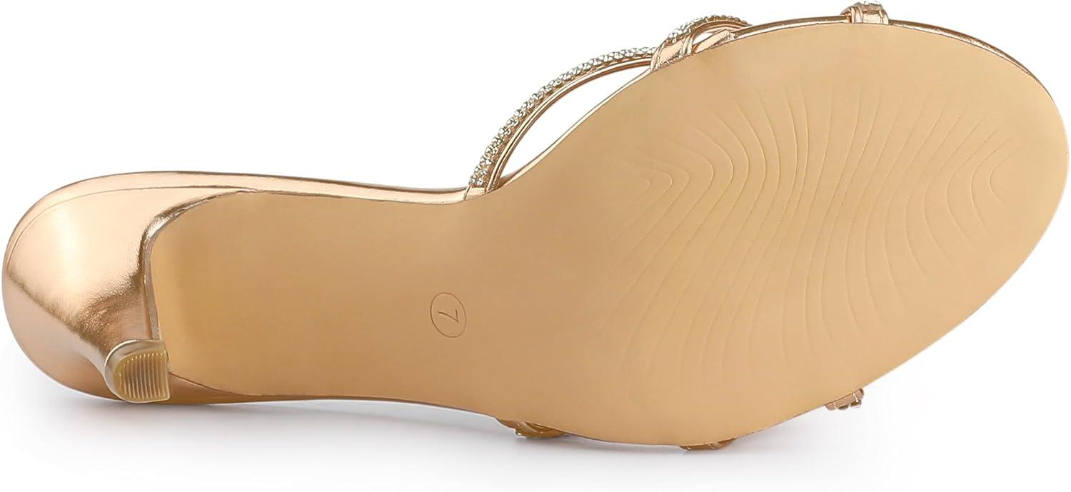 imageAllegra K Womens Open Toe Rhinestone Strappy Stiletto Heels Sandals Slip On Slip On MulesRose Gold