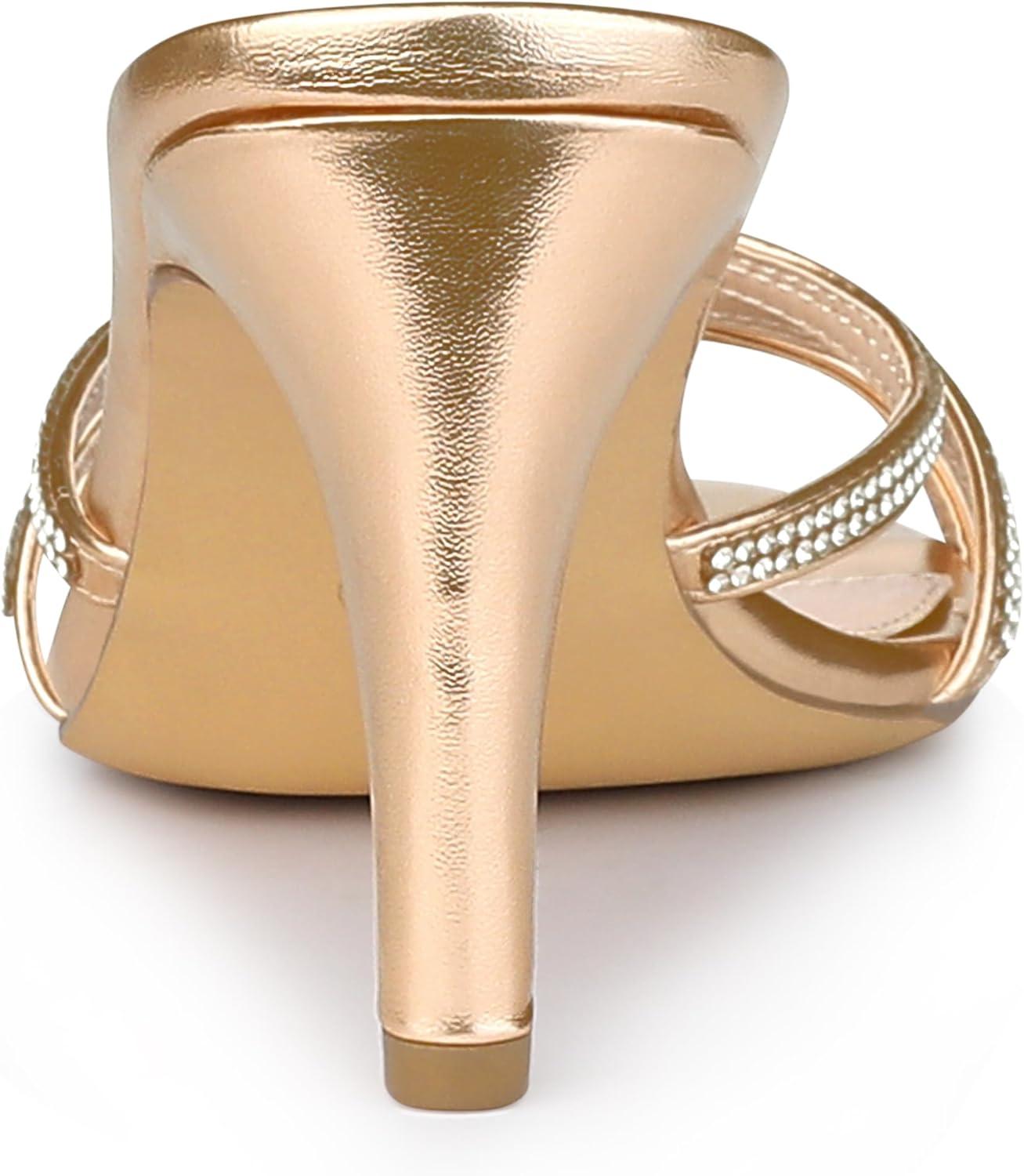 imageAllegra K Womens Open Toe Rhinestone Strappy Stiletto Heels Sandals Slip On Slip On MulesRose Gold