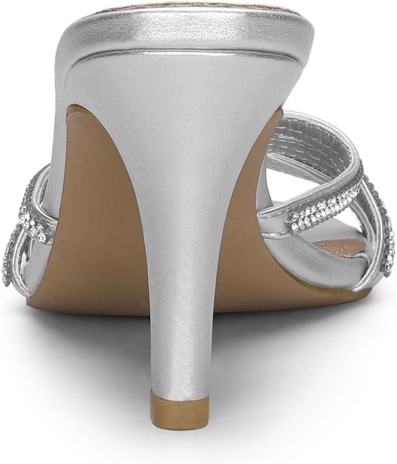 imageAllegra K Womens Open Toe Rhinestone Strappy Stiletto Heels Sandals Slip On Slip On MulesSilver