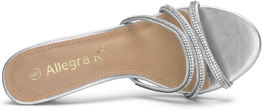 imageAllegra K Womens Open Toe Rhinestone Strappy Stiletto Heels Sandals Slip On Slip On MulesSilver