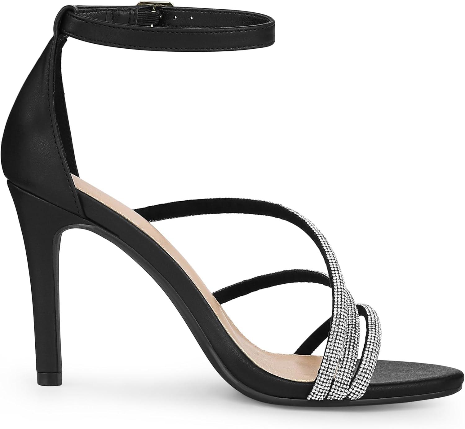 imageAllegra K Womens Open Toe Rhinestone Strappy Stiletto Heels SandalsBlack