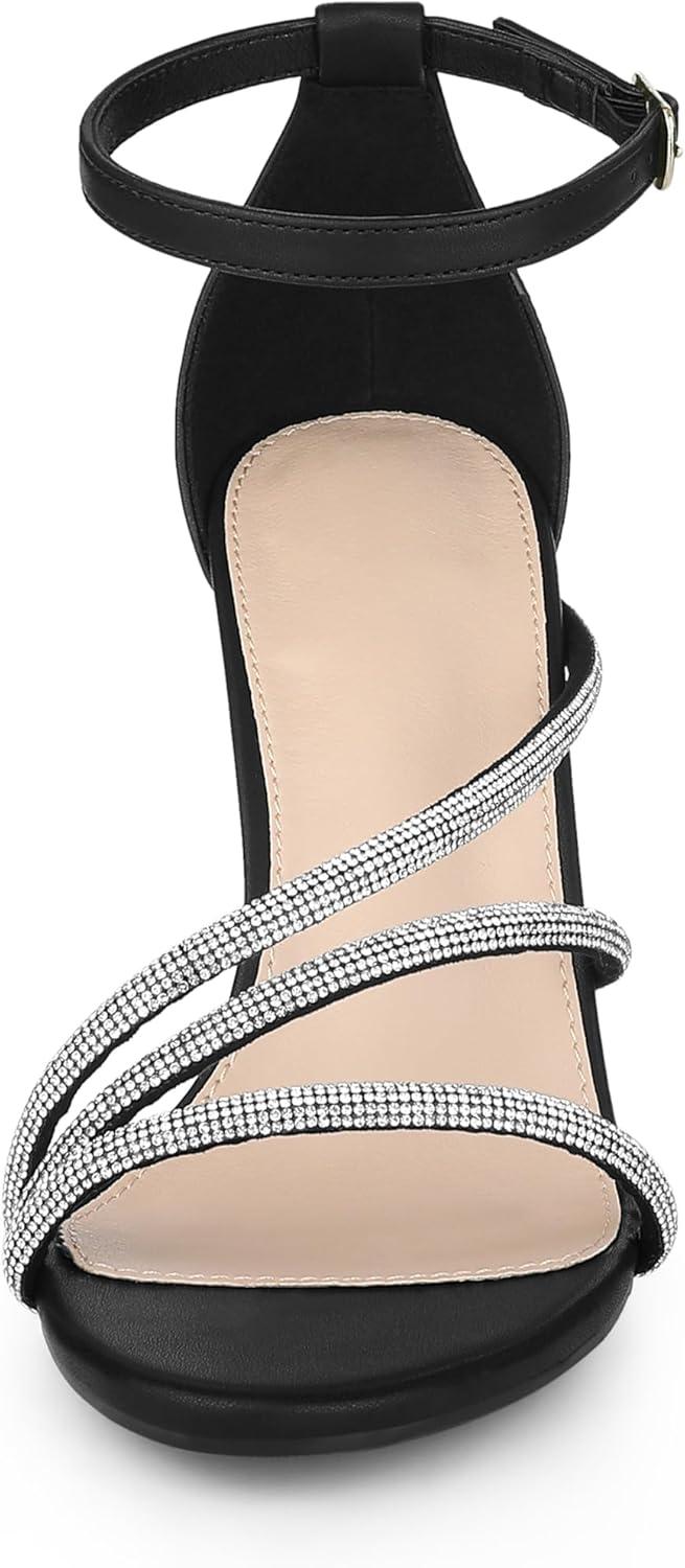 imageAllegra K Womens Open Toe Rhinestone Strappy Stiletto Heels SandalsBlack