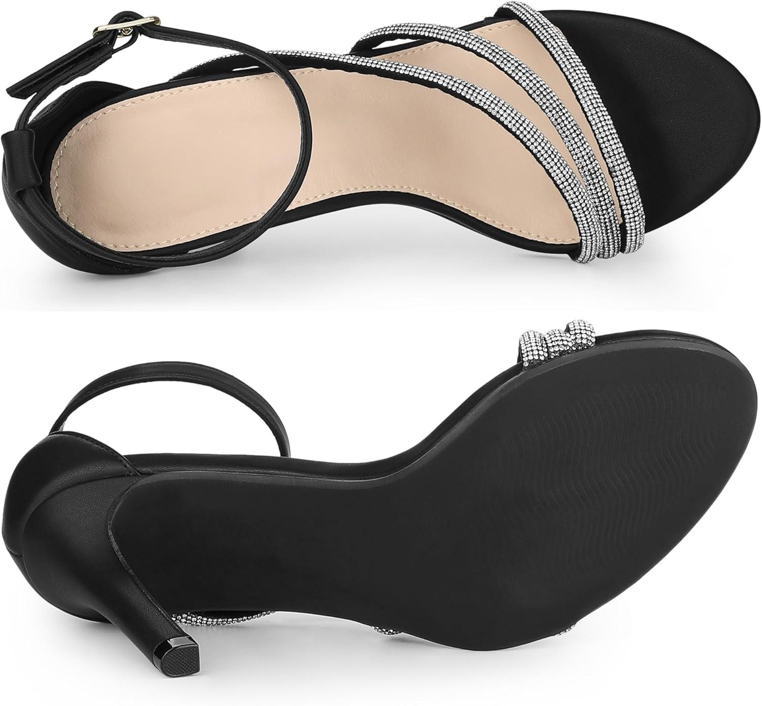 imageAllegra K Womens Open Toe Rhinestone Strappy Stiletto Heels SandalsBlack