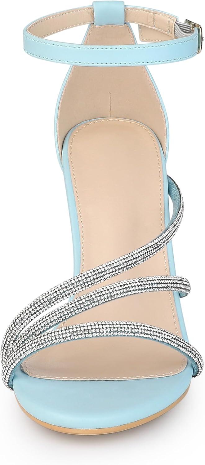 imageAllegra K Womens Open Toe Rhinestone Strappy Stiletto Heels SandalsLight Blue