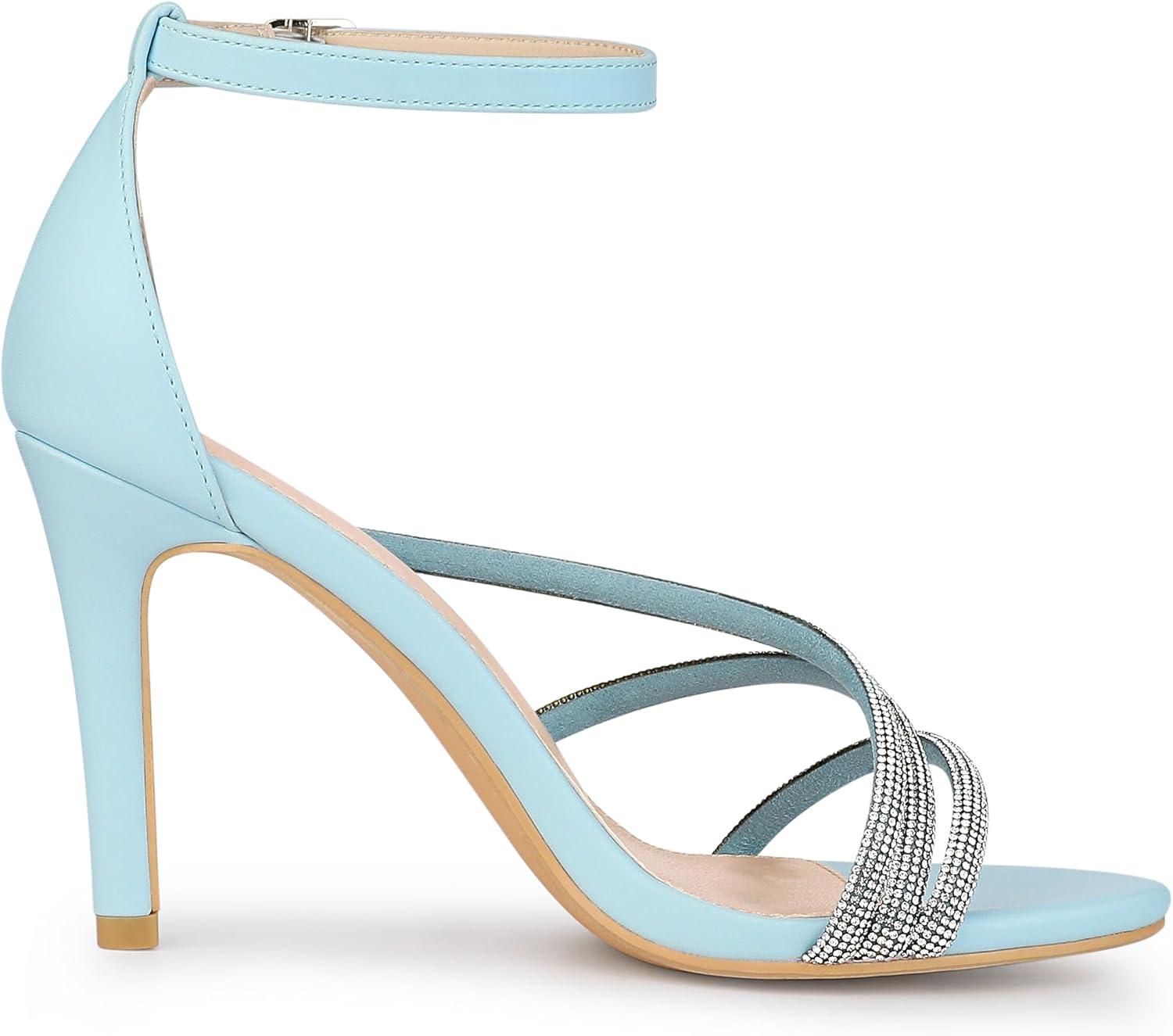 imageAllegra K Womens Open Toe Rhinestone Strappy Stiletto Heels SandalsLight Blue