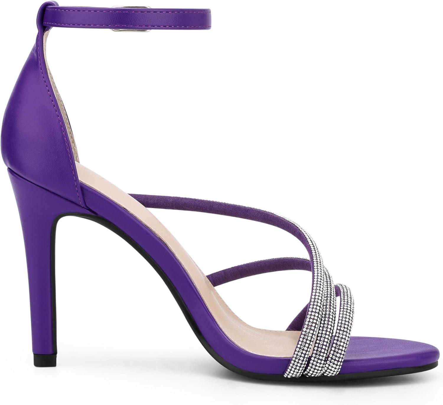 imageAllegra K Womens Open Toe Rhinestone Strappy Stiletto Heels SandalsPurple
