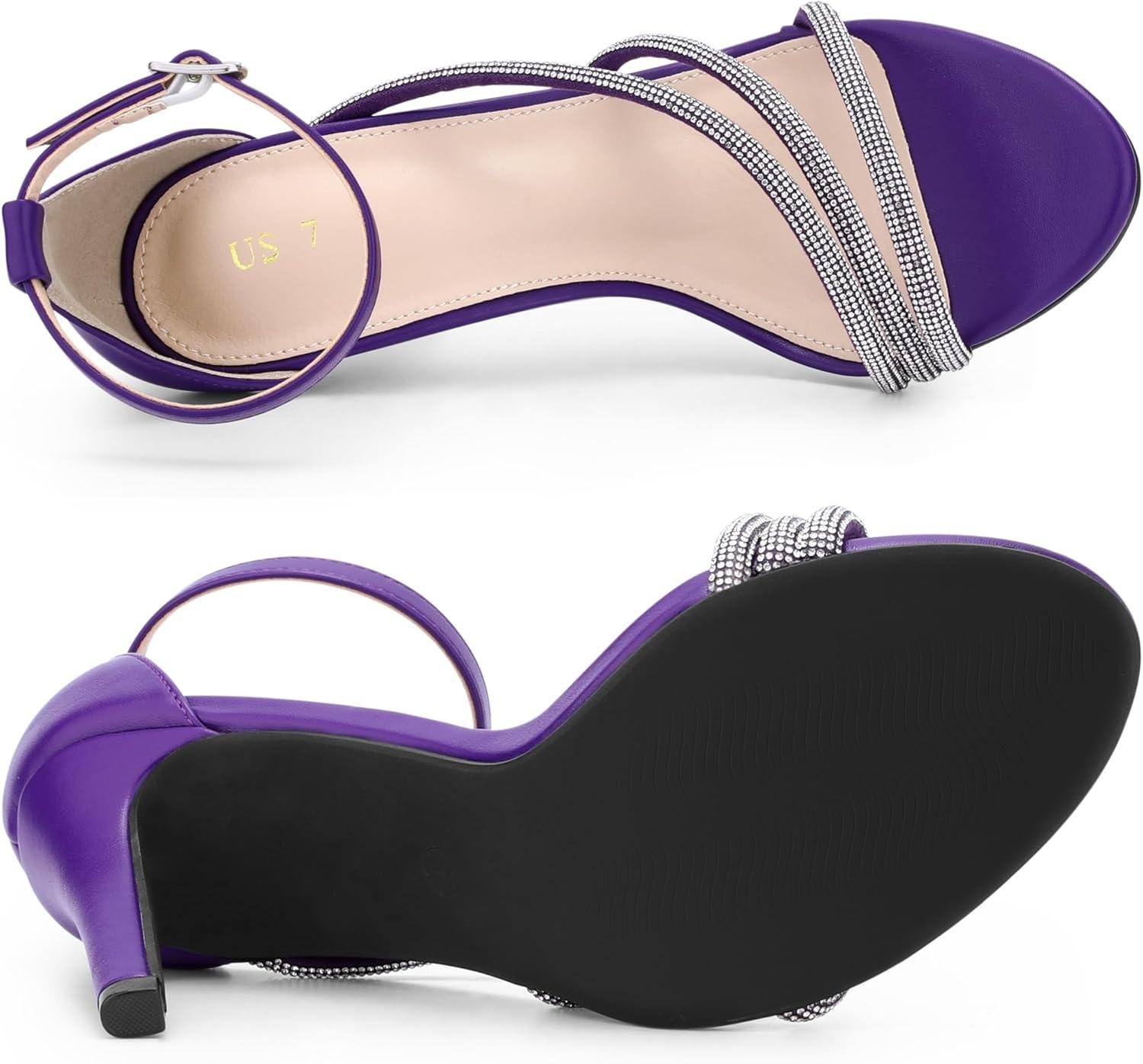 imageAllegra K Womens Open Toe Rhinestone Strappy Stiletto Heels SandalsPurple
