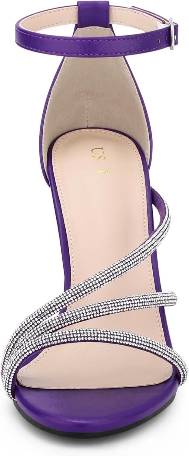 imageAllegra K Womens Open Toe Rhinestone Strappy Stiletto Heels SandalsPurple