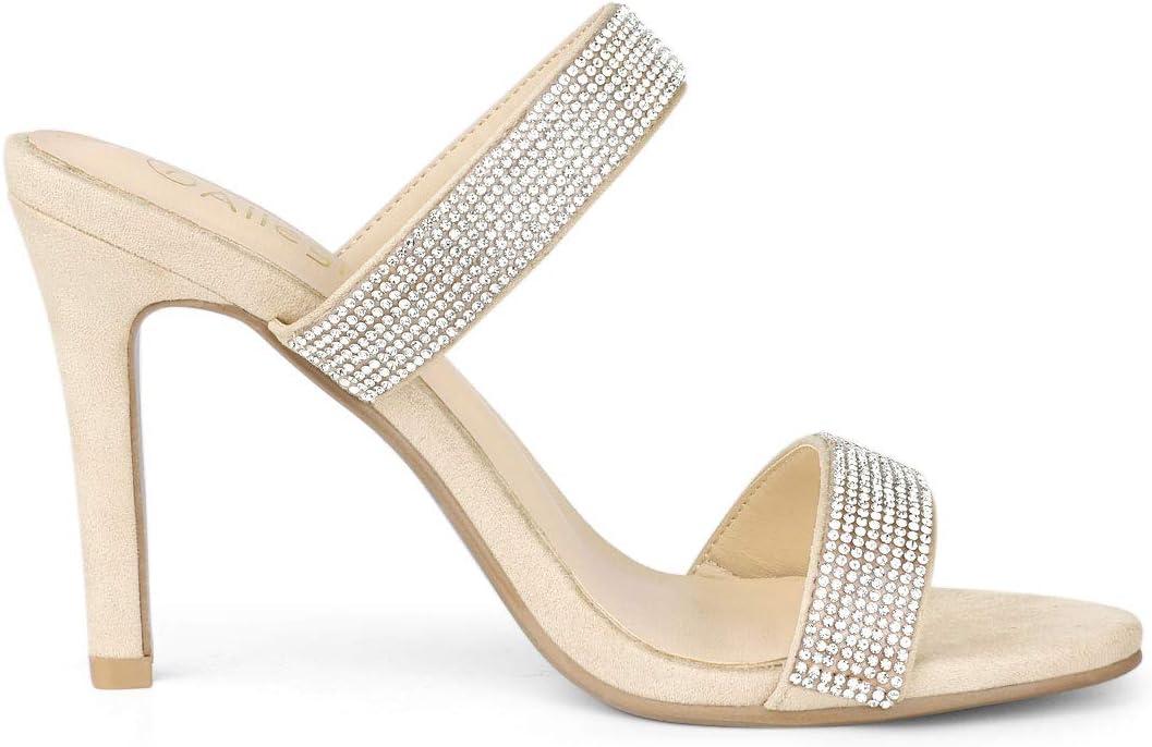 imageAllegra K Womens Open Toe Stiletto Heel Rhinestone Mules SandalsBeige