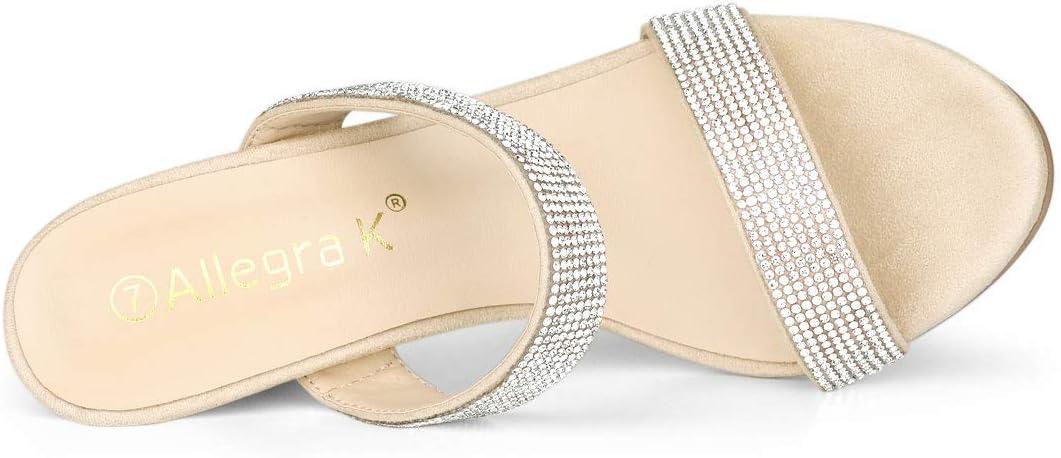imageAllegra K Womens Open Toe Stiletto Heel Rhinestone Mules SandalsBeige