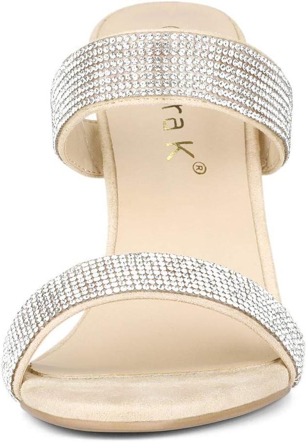 imageAllegra K Womens Open Toe Stiletto Heel Rhinestone Mules SandalsBeige