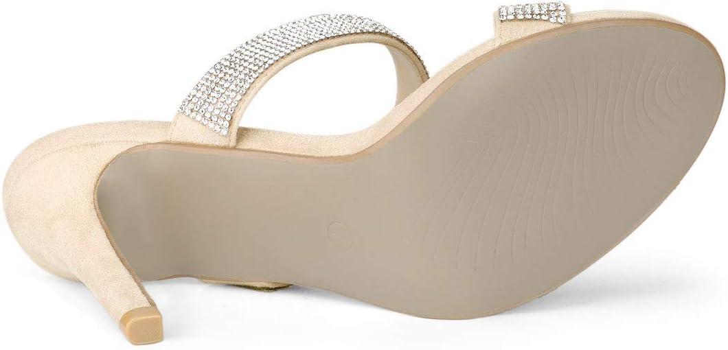 imageAllegra K Womens Open Toe Stiletto Heel Rhinestone Mules SandalsBeige