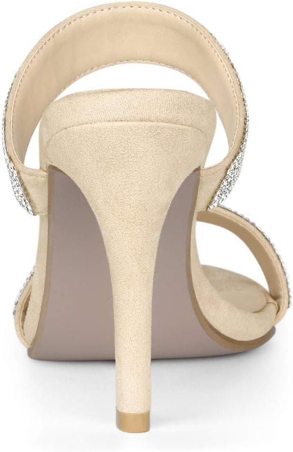 imageAllegra K Womens Open Toe Stiletto Heel Rhinestone Mules SandalsBeige