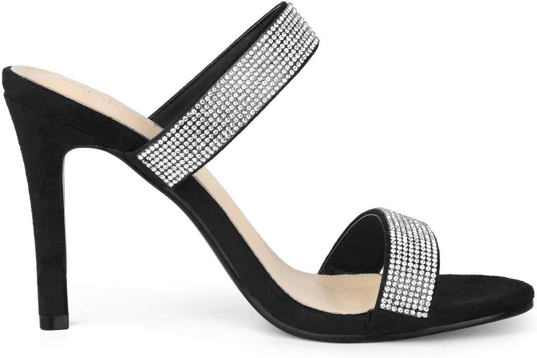 imageAllegra K Womens Open Toe Stiletto Heel Rhinestone Mules SandalsBlack