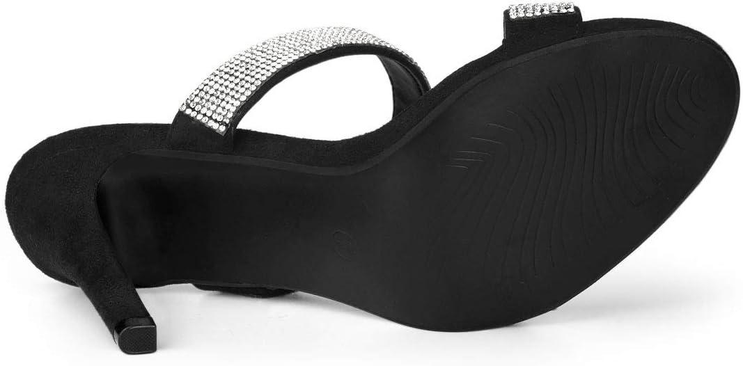 imageAllegra K Womens Open Toe Stiletto Heel Rhinestone Mules SandalsBlack