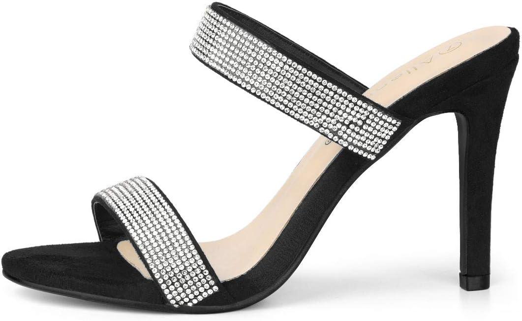 imageAllegra K Womens Open Toe Stiletto Heel Rhinestone Mules SandalsBlack