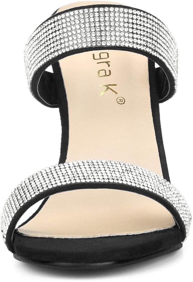 imageAllegra K Womens Open Toe Stiletto Heel Rhinestone Mules SandalsBlack