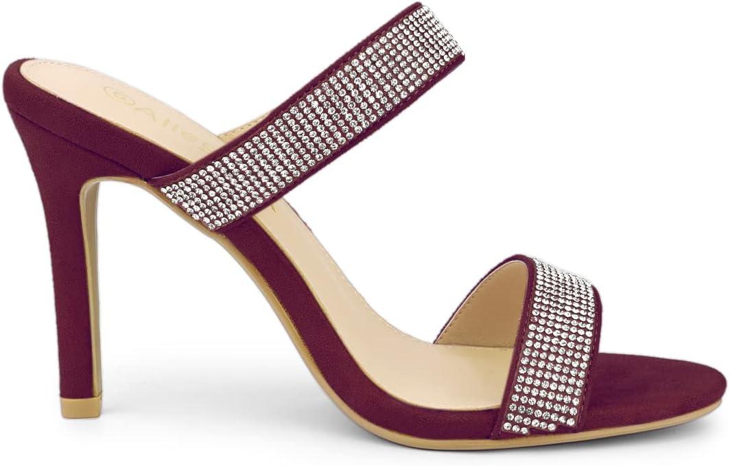 imageAllegra K Womens Open Toe Stiletto Heel Rhinestone Mules SandalsBurgundy