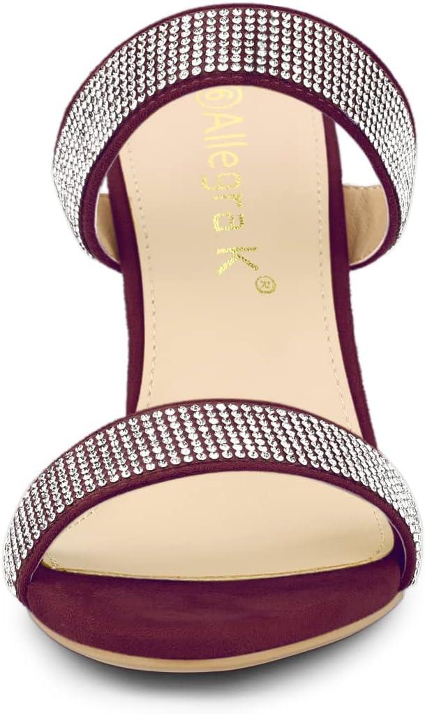 imageAllegra K Womens Open Toe Stiletto Heel Rhinestone Mules SandalsBurgundy