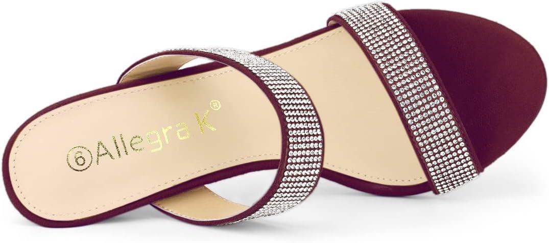 imageAllegra K Womens Open Toe Stiletto Heel Rhinestone Mules SandalsBurgundy