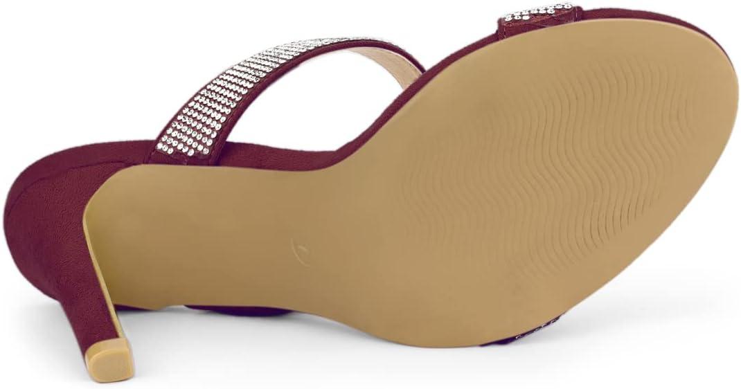 imageAllegra K Womens Open Toe Stiletto Heel Rhinestone Mules SandalsBurgundy