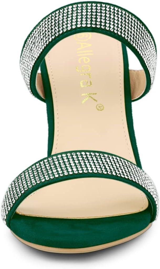 imageAllegra K Womens Open Toe Stiletto Heel Rhinestone Mules SandalsEmerald Green