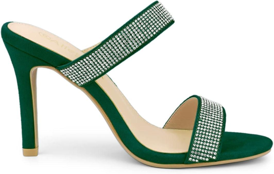 imageAllegra K Womens Open Toe Stiletto Heel Rhinestone Mules SandalsEmerald Green