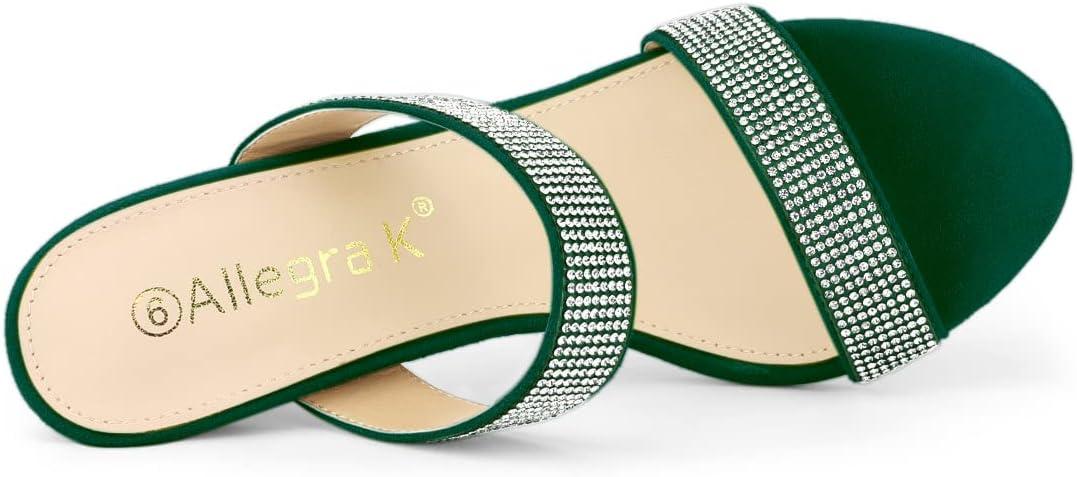 imageAllegra K Womens Open Toe Stiletto Heel Rhinestone Mules SandalsEmerald Green