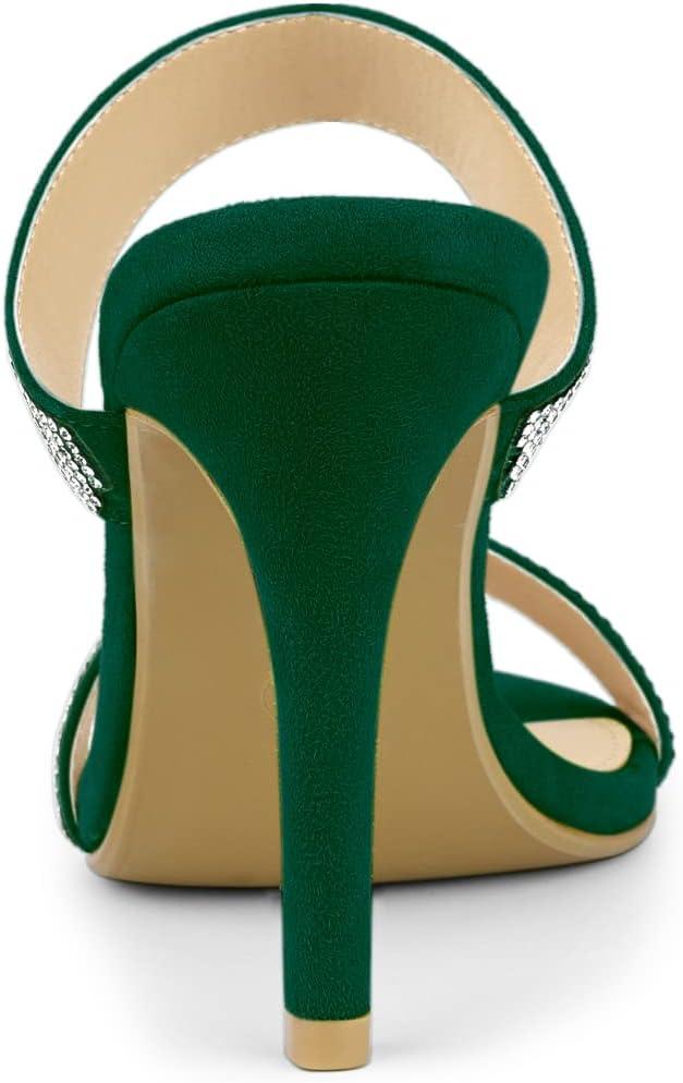 imageAllegra K Womens Open Toe Stiletto Heel Rhinestone Mules SandalsEmerald Green